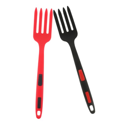 FUNNETOYU 2 Stück Silikon Gabel Ergonomisch Leicht Küchenhelfer Hitzebeständig Multifunktional für Salat Kochen Pasta in und Rot von FUNNETOYU