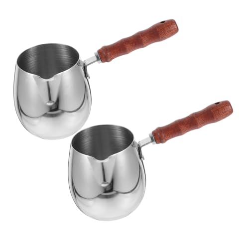 FUNNETOYU 2 Stück Tee Camping Stahl Türkische Pfanne Schmelzen Maker Erwärmung Espresso Versorgung Holz Schokolade Kaffee Und Kleine Topf Heizung Sauce Wärmer Brauen Charge Edelstahl Für von FUNNETOYU