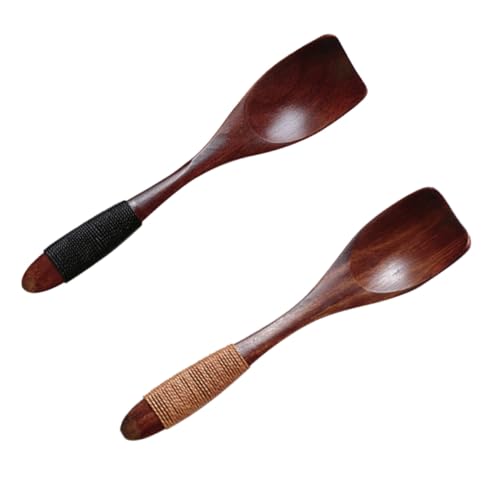 FUNNETOYU 2 Stück Teiliges Japanische Holz dessertlöffel aus Massivem Holz mit Gebundener Griffleine Kleine Vintage eislöffel für Umweltfreundliche Kratzfeste Servierlöffel für Eis und von FUNNETOYU
