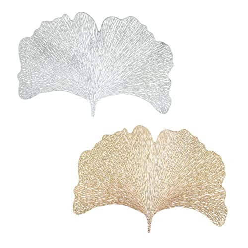 FUNNETOYU 2 Stück Ginkgo Blatt Tischset Hitzebeständige PVC Tischmatte rutschfeste Unterlage für Tassen und Geschirr Kreative Tischdekoration für Zuhause und Gastronomie von FUNNETOYU