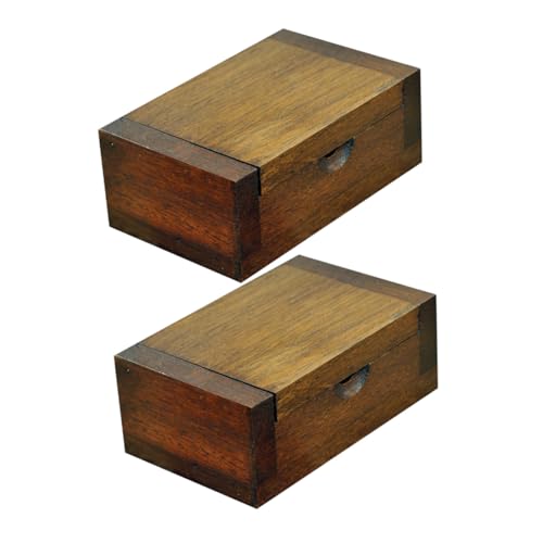FUNNETOYU 2 Stücke Holz Zahnstocherhalter aus Teakholz Tragbare Mini Zahnstocherdose mit Natürlicher Maserung Leicht und Langlebig für Reise Haushalt und Büro von FUNNETOYU