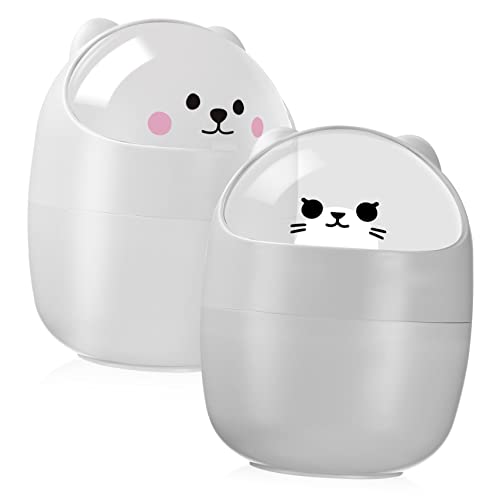 FUNNETOYU 2Stücke Mini Mülleimer mit Deckel Katzenform Tischmülleimer für Schreibtisch und Büro Multifunktionale Abfallbehälter für Kleine Abfälle und Kreative von FUNNETOYU