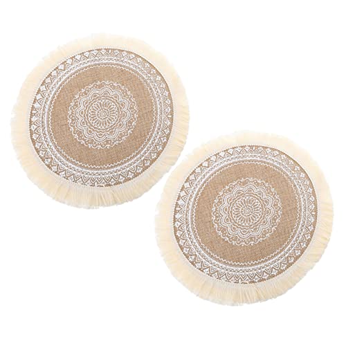 FUNNETOYU 2stücke Rund Tischsets Aus Baumwolle Und Leinen Mit Quasten Nordic Stil Platzdeckchen Für Esstischdekoration Hitzebeständig Und Schutz Vor Kratzern Für Zuhause Oder von FUNNETOYU