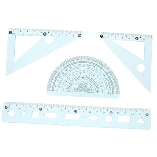 FUNNETOYU 3 Sätze Multifunktionales Zeichentool Set Teiliges Lineal mit Winkelmesser und Lineal für Architektur Kunst und Schule Große Blaue Ruler für Präzises Zeichnen von FUNNETOYU