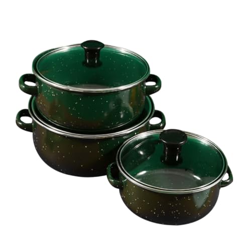 FUNNETOYU 3 Stück Dreiteiliges Mini-suppentopf-set Dutch Oven Topf Emaillierter Schmortopf Topf Köcheln Lassen Induktionskochtopf Altes Kochgeschirr Emailpfannen Zum Kochen Emaille Green von FUNNETOYU