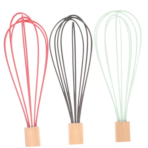 FUNNETOYU 3 Stück Manueller Silikon Schneebesen mit Ergonomischem Buchenholzgriff Kabelloser Handmixer für Eier Soßen und Teig Teiliges in Schwarz Rot und Dunkelgrün Leicht und Langlebig von FUNNETOYU