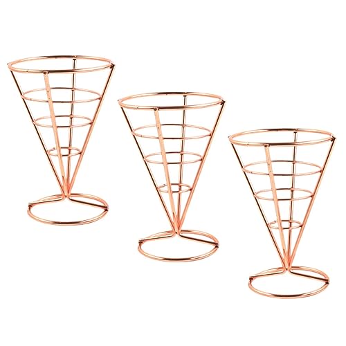 FUNNETOYU 3 Stück Pommes-Frites-Korbbesteck Pommeshalter Frites Pommes Halter Snack französisch Vorspeise Drahtkorb Edelstahl -Pommes -Pommeskorb Ausstellungsregale Rostfreier Stahl Golden von FUNNETOYU