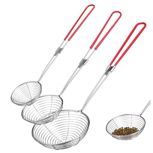 FUNNETOYU 3 Stück Sieblöffel Teilig mit Haken Langlebig Spülmaschinengeeignet Vielseitig für Pasta Nudeln Gemüse Nahrungsmittelsieb für Haushalt und Gastronomie von FUNNETOYU