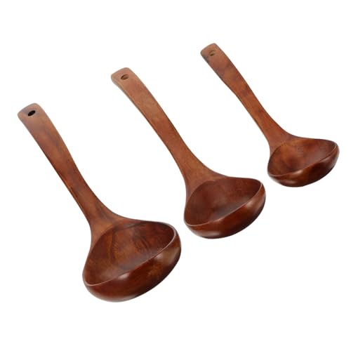 FUNNETOYU 3 Stück Teiliges Holzlöffel mit Langem Stiel Glatte Oberfläche Ergonomisch Geformt Umweltfreundlich Vielseitig als Suppen und Hausschlöffel Farblich Sortiert für Haushalt von FUNNETOYU