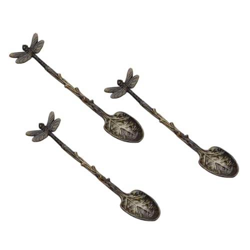 FUNNETOYU 3 Stück Teiliges Vintage Kaffeelöffel Dessertlöffel aus Langlebigem Material mit Libellen Design Vielseitig für Kaffee Salat und Kuchen Zuhause Geeignet von FUNNETOYU