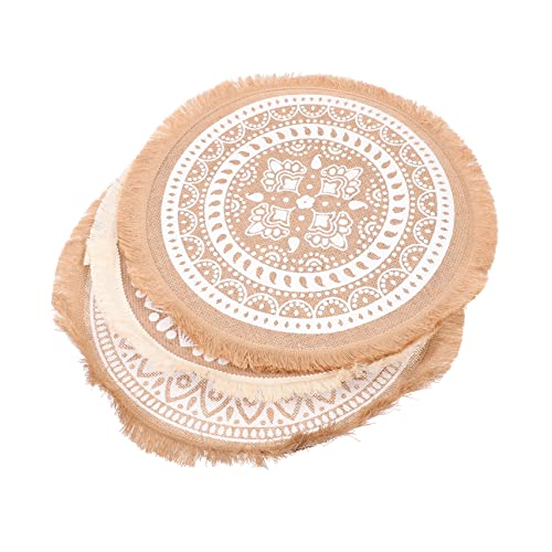 FUNNETOYU 3 Stück Makramee Mandala Tischset mit Quasten Hitzebeständige Runde Tassenmatten für Hochzeit Bauernhaus Dekoration Rutschfestes Design von FUNNETOYU
