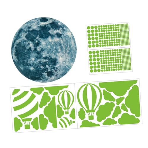 FUNNETOYU 4 Blätter Leuchtende Wandaufkleber Mond Wolken Heißluftballon Selbstklebend Kinderzimmer Dekoration Inspirierendes Nachtlicht Design für Mädchenzimmer Schlafzimmer von FUNNETOYU