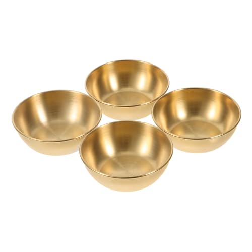 FUNNETOYU 4 Stück Gewürzschalen Stapelbare Mini Saucenschalen zum Dippen Vielseitige Servierschälchen für Sojasauce Snacks Vorspeisen Platzsparendes Design Goldfarben von FUNNETOYU