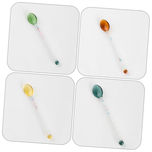 FUNNETOYU 4 Stück Hochtemperaturbeständige Glaslöffel Langem Ergonomischem Griff Farbige Transparente Dessert Milchrührlöffel Vielseitig für Eis Kaffee Obst Geeignet für Zufällige Farbe von FUNNETOYU