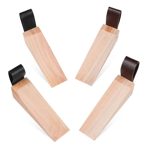 FUNNETOYU 4 Stück Holz Türkeil mit Rutsch Matte Teiliges Erhöhter Türstopper aus Massivem Holz für Türtypen Schlagfestes Design Rutschfester Türkeil als Türhalter und Wandpuffer Braun und von FUNNETOYU