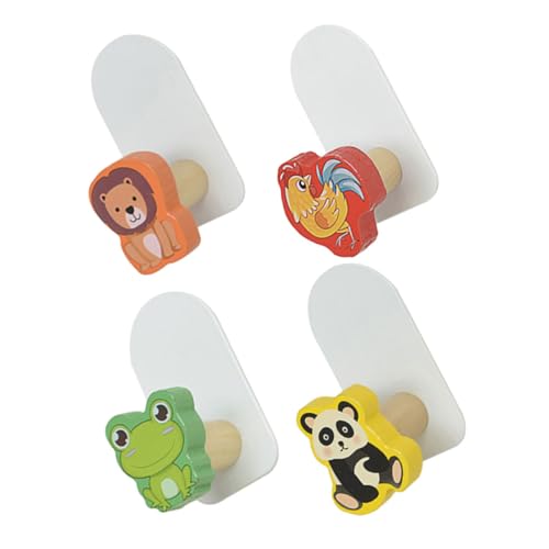 FUNNETOYU 4 Stück Holz Wandhaken Cartoon Tiere Selbstklebend Dekorative Haken für Kinderzimmer Kleine Klebehaken zum Aufhängen von Schlüsseln Mützen Schals Handtüchern Glatten Oberflächen von FUNNETOYU