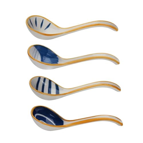 FUNNETOYU 4 Stück Japanische Keramik Suppenlöffel aus Porzellan Ergonomisch Geformt Vielseitig für Suppe Dumplings Desserts Glatte Oberfläche Spülmaschinenfest Stilvoll für Küche und von FUNNETOYU