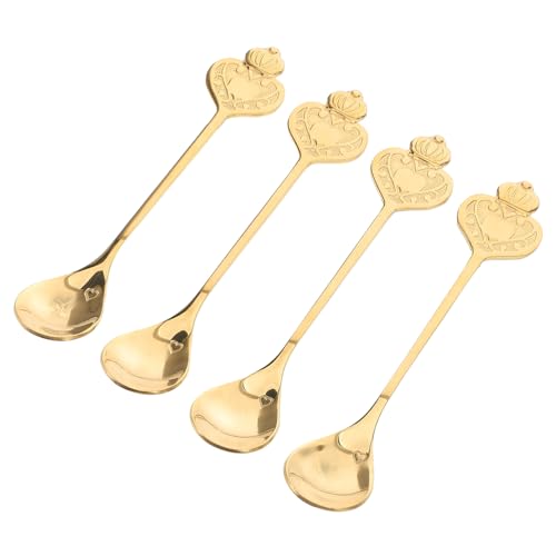 FUNNETOYU 4 Stück Kronenlöffel Kaffeerührer Wiederverwendbar Wüstenlöffel Dekorative Dessertlöffel Für Café-geschirr Espressolöffel Teerührer Golden Rostfreier Stahl von FUNNETOYU