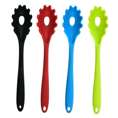FUNNETOYU 4 Stück Teiliges Silikon Nudelkellen Aufhängen Küchen Sieb für Spaghetti und Gemüse Glatte Oberfläche Farblich Sortiert Platzsparend und Vielseitig Einsetzbar von FUNNETOYU