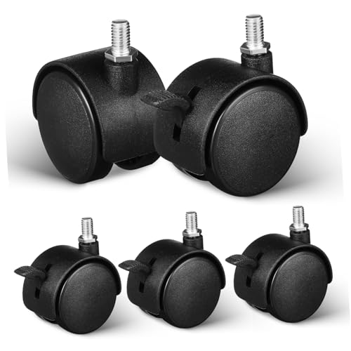 FUNNETOYU 5 Stück Gewindefußrollen mit Bremse Kleine Möbelrollen Drehbar Einfache Anbringung Vielseitig für Stühle Schränke Sofas und Büromöbel Geräuscharm und Robust von FUNNETOYU