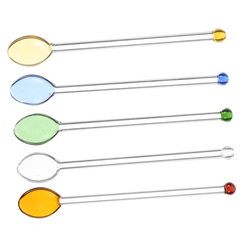 FUNNETOYU 5 Stück Teiliges Glasrührlöffel mit Langem Griff Wiederverwendbare Dekorative Glaskaffeelöffel Teelöffel zum Mischen von Säften Getränken und Desserts Stilvolle von FUNNETOYU