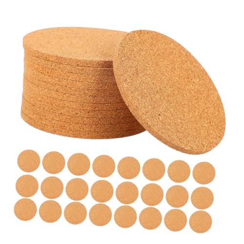 FUNNETOYU 50 Stück Selbstklebende Runde Korkuntersetzer Saugfähige und Hitzebeständige Möbelpads für Tischschutz für Esstisch Kaffeetisch und Vielseitige Anwendungen von FUNNETOYU