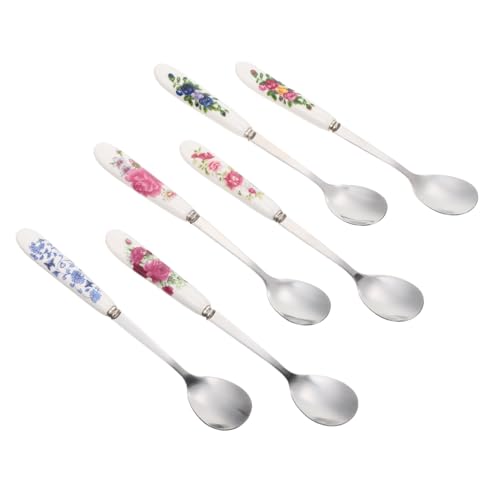 FUNNETOYU 6 Stück Keramikgriff Kaffeelöffel Keramische Rührlöffel für Kaffee Desserts Cocktails für Zuhause Cafés Restaurants von FUNNETOYU