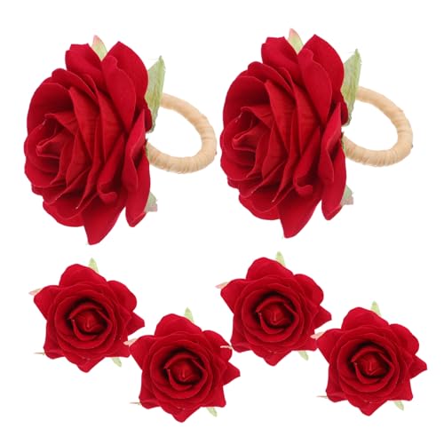 FUNNETOYU 6 Stück Serviettenringe aus Stoffrosen Leichte Wiederverwendbare Tischdeko-Ringe für Hochzeit Geburtstag Valentinstag Praktische Napkin Holder für Festliche Tafeln von FUNNETOYU