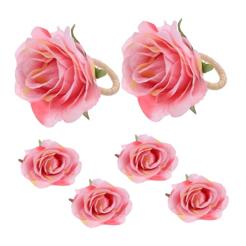 FUNNETOYU 6 Stück Serviettenringe mit Realistischer Rosenblüte Dekorative Tischdekoration Praktische Stoffserviettenhalter für Hochzeit Party Shower Festliches Dinner von FUNNETOYU