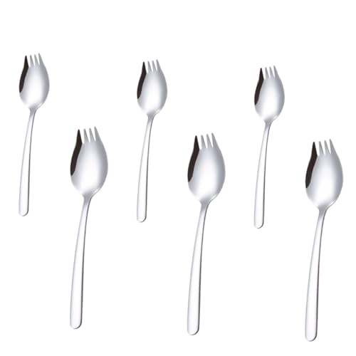 FUNNETOYU 6 Stück Teiliges Edelstahl Spork Salat und Dessertbesteck Große Kleine Gabel Löffel Kombi Spülmaschinenfest Vielseitig für Restaurant Picknick und Zuhause von FUNNETOYU