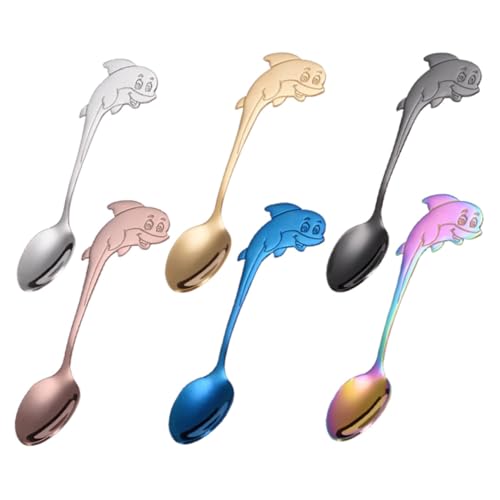 FUNNETOYU 6 Stück Teiliges Kaffeelöffel mit Delfin Design Polierte Dessert und Rührlöffel für Kaffee Eis Tee Ergonomisch und Langlebig Gemischt von FUNNETOYU