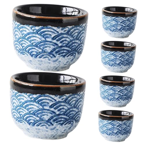 FUNNETOYU 6 Stück Teiliges Kompakte Japanische Teetassen aus Keramik mit Meereswellenmuster Vielseitig für Tee Wasser und Tägliche Nutzung für Zuhause Büro und Teehäuser von FUNNETOYU