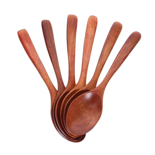FUNNETOYU 6 Stück Teiliges Lange Holzlöffel mit Langem Griff Langlebige Honig Teelöffel für Kaffee Tee Dessert Natürliche Holzlöffel zum Rühren und Servieren Leichte Braune Holzbestecke von FUNNETOYU