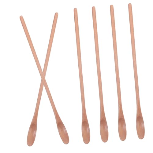 FUNNETOYU 6 Stück Teiliges Lange Holzrührlöffel aus Natürlichem Material Mini Teelöffel mit Langem Griff zum Mischen von Kaffee Tee und Getränken Leicht zu Reinigen und Tragbar für Zuhause von FUNNETOYU