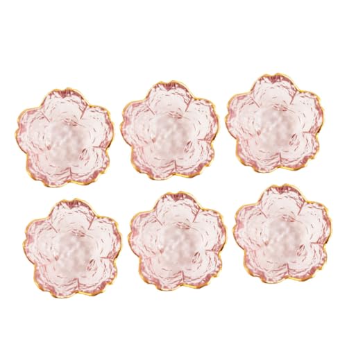 FUNNETOYU 6 Stück Teiliges Obstteller mit Blütenform Japanischer Stil Durchsichtiges mit Violettem Farbverlauf und Goldener Randverzierung Vielseitig für Snacks Schmuckdisplay Partys und von FUNNETOYU
