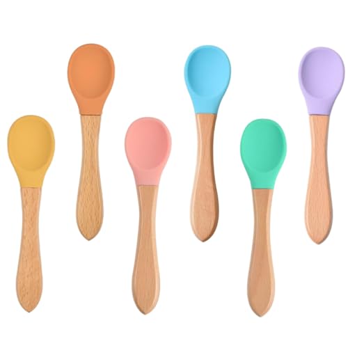 FUNNETOYU 6 Stück Teiliges Silikonlöffel mit Holzgriff Hitze und Kältebeständig Frei Multifunktionale Lernlöffel für Sichere Babyernährung und Selbstständiges Essen FUNNETOYU 6 Stück Teiliges Silikonlöffel mit Holzgriff Hitze und Kältebeständig Frei Multifunktionale Lernlöffel für Sichere Babyernährung und Selbstständiges Essen von FUNNETOYU