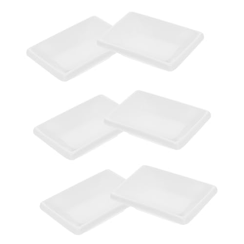 FUNNETOYU 6 Stück Teiliges Weiße Keramik Snackschalen Rechteckig Langlebig Kratzfest Vielseitiges Serviertablett für Sojasauce Dips Gewürze für Sushi Fingerfood Dressing Wiederverwendbar von FUNNETOYU