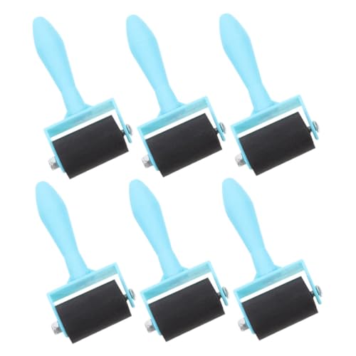 FUNNETOYU 6 Stück Tintenroller Werkzeug Leimauftragswalze Leimwalzenapplikator Leimwalze Holzbearbeitung Dachwalze Brayers Druckgrafik Tintenhandroller Teppichrolle Bastelrolle Gummi Blue von FUNNETOYU