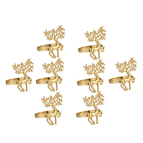 FUNNETOYU 8 Stück Teiliges Weihnachts Serviettenringe mit Elchmotiv Zinklegierung Glatte Oberfläche Dekorative Napkin Buckles Tischdeko für Festliche Anlässe von FUNNETOYU