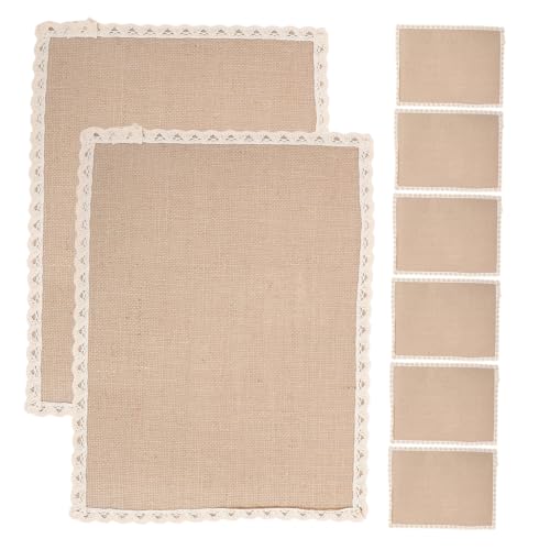 FUNNETOYU 8 Stück Tischset tischdecke Jute -Placemat Sackleinen -Taschen Außen -Placematen Spitze Platzdeckchen natürliche Taschen Placemats Polyester Beige von FUNNETOYU