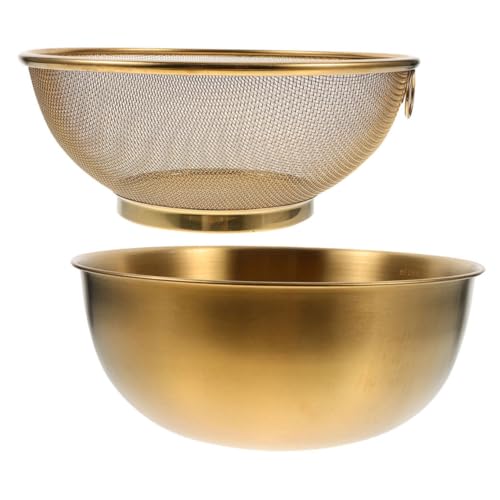 FUNNETOYU Abtropfkorb und Waschschale Teilig Rostfrei Goldfarben Multifunktionales Sieb für Obst Gemüse und Aufbewahrung Mikrowellengeeignet Küchenhelfer von FUNNETOYU