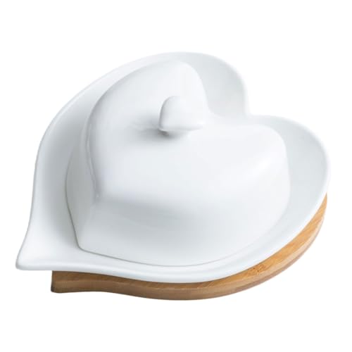 FUNNETOYU Dekorative Keramik Butterdose mit Basisplatte Herzförmige Butterplatte aus Weißem Porzellan Glatte Oberfläche Kratzfest und Bruchsicher für Küche Restaurant und Tischdekoration von FUNNETOYU