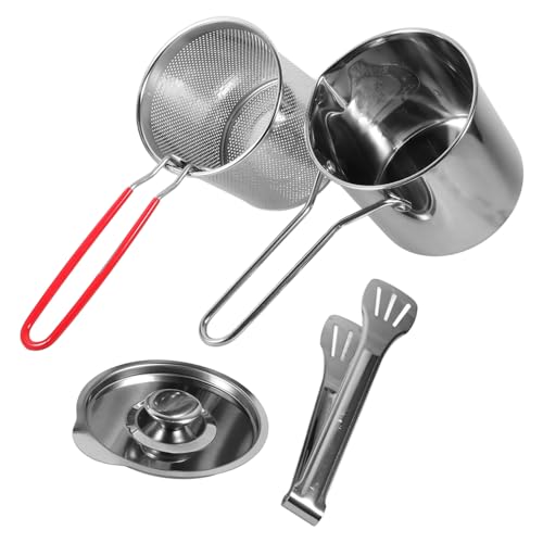 FUNNETOYU Edelstahl Frittiertopf mit Abnehmbarem Korb und Zange Hochtemperaturbeständig Kratzfest Schnelle Wärmeleitung Ergonomischer Griff zum Frittieren und Kochen Küche von FUNNETOYU
