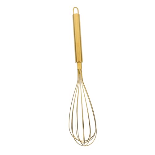 FUNNETOYU Edelstahl Schneebesen Goldfarben Handmixer Küchenwerkzeug Backen Eier Sahne Rühren Teig Rührbesen Ergonomisch mit Aufhängevorrichtung für Haushalt Bäckerei von FUNNETOYU