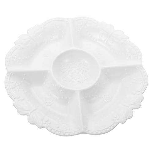 FUNNETOYU Europäische Keramik Obstplatte mit Fächern Geprägtes Dessert und Snack Serviertablett Weiß Lebensmittelecht Glatt Poliert Leicht und Platzsparend für Party Buffet Hochzeit und von FUNNETOYU