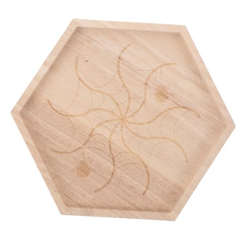 FUNNETOYU Halloween Holzservierplatte mit Handgefertigtem Spinnennetz-muster Rustikales Charcuterie-board für Snacks Früchte Desserts Leichter Praktischer Servierteller für Party und von FUNNETOYU