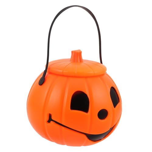 FUNNETOYU Halloween Kürbis Süßigkeiten Eimer mit Deckel Niedlicher Kunststoff Snackbehälter für Partydeko Praktischer Aufbewahrungstopf Kompakte Tischdekoration für Halloween Feier von FUNNETOYU