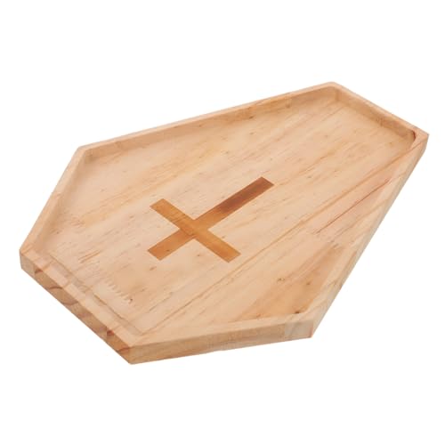 FUNNETOYU Halloween Snacktablett Holz mit Kreuz Coffin Design Vielseitiges Serviertablett für Süßigkeiten Früchte Vorspeisen Poliert Langlebig für Halloween und Thanksgiving Party von FUNNETOYU