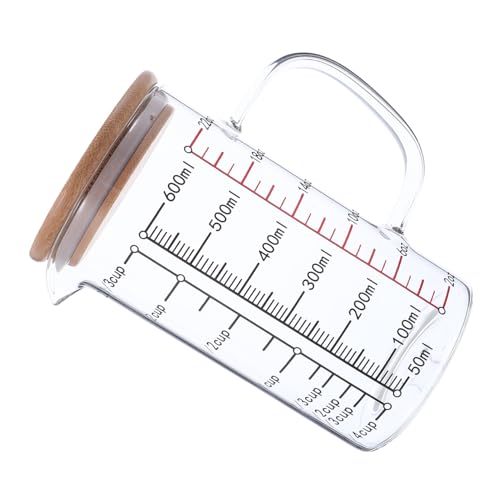 FUNNETOYU Hitzebeständige Glasmessbecher Hitzebeständiges Flüssigkeitsmessbecher Messbecher Aus Messbecher Für Flüssigkeiten Kaffee Mischbecher Messen Transparent Hölzern von FUNNETOYU