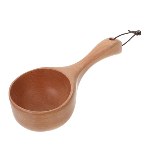 FUNNETOYU Holzlöffel Küchenutensil Holz Suppenkelle Vintage Kurzgriff Wasserschöpfer für Heiße Suppen und Salate Kratzfest Langlebig und Leicht zu Reinigen Geeignet für Haushalt und von FUNNETOYU